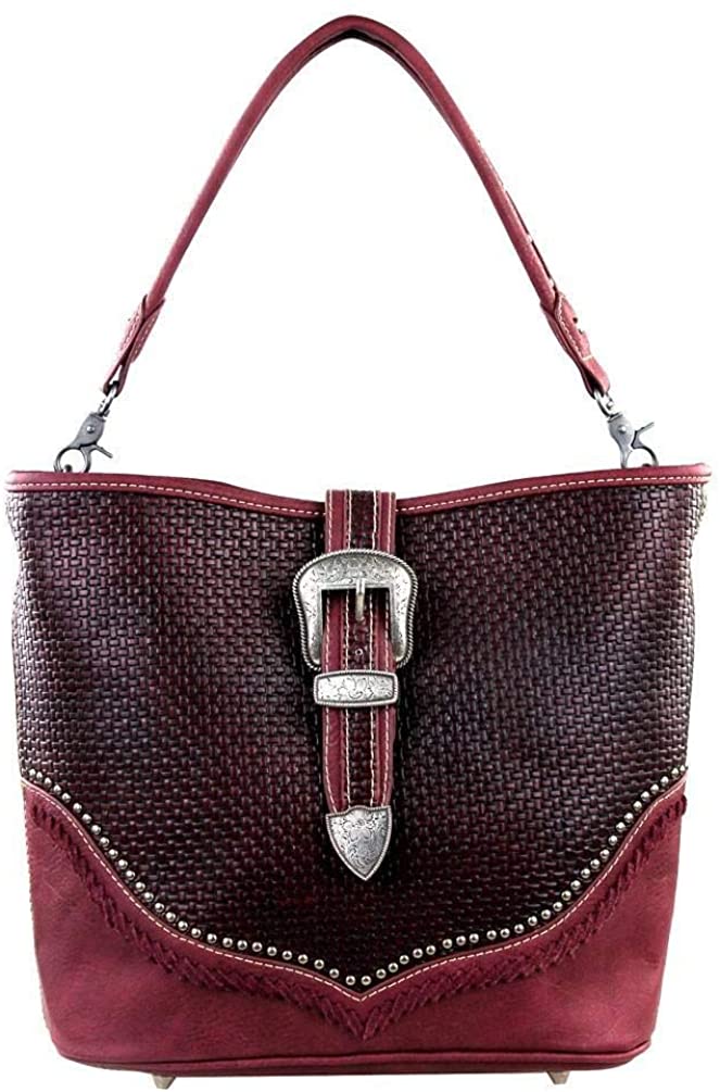 Price:$39.99 Trinity Ranch Buckle Design Concealed Handgun Collection Handbag (Burgundy)  Handbags   