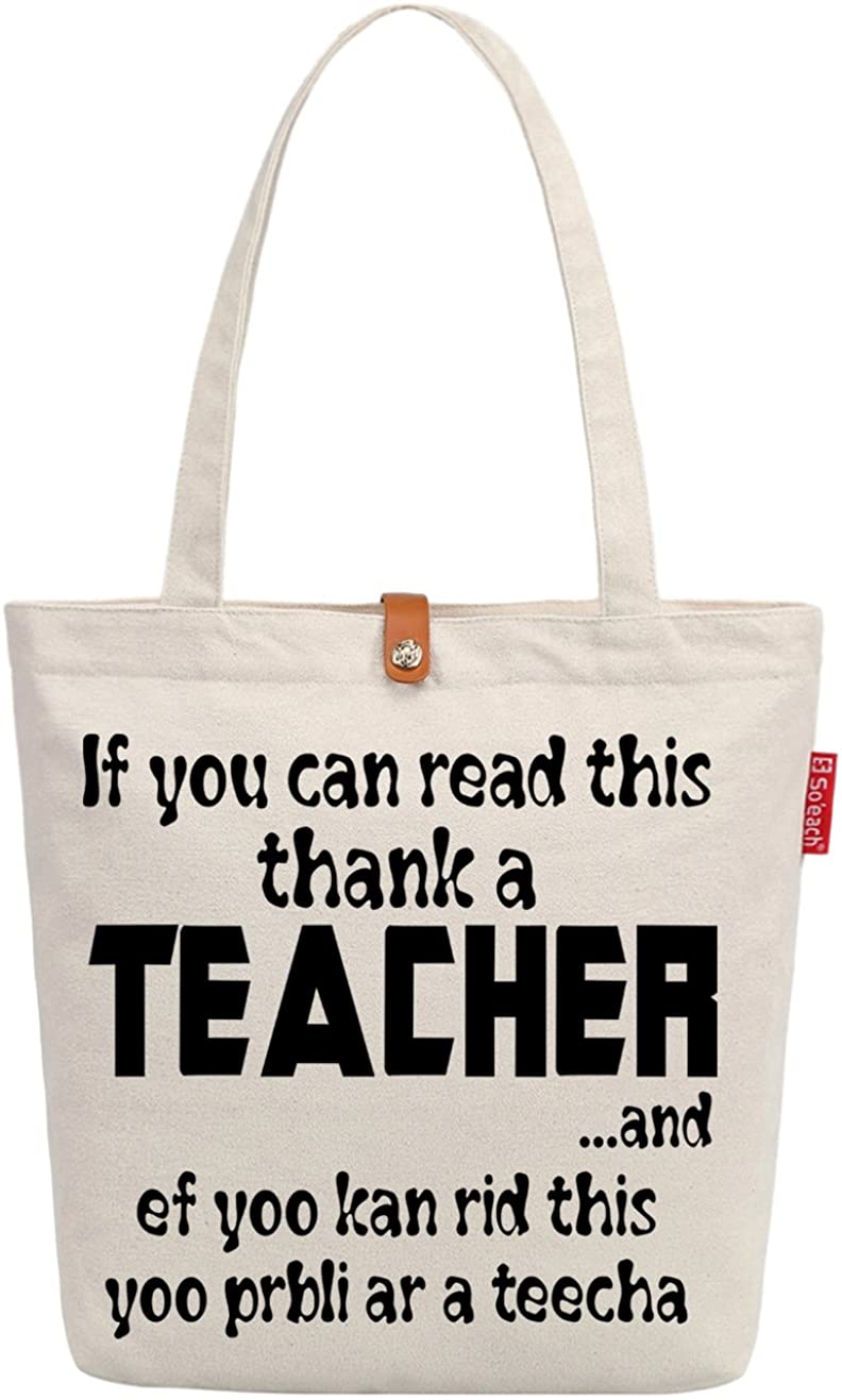 Price:$16.96    So'each Women's Thank A Teacher Letters Graphic Top Handle Canvas Tote Shoulder Bag  Clothing