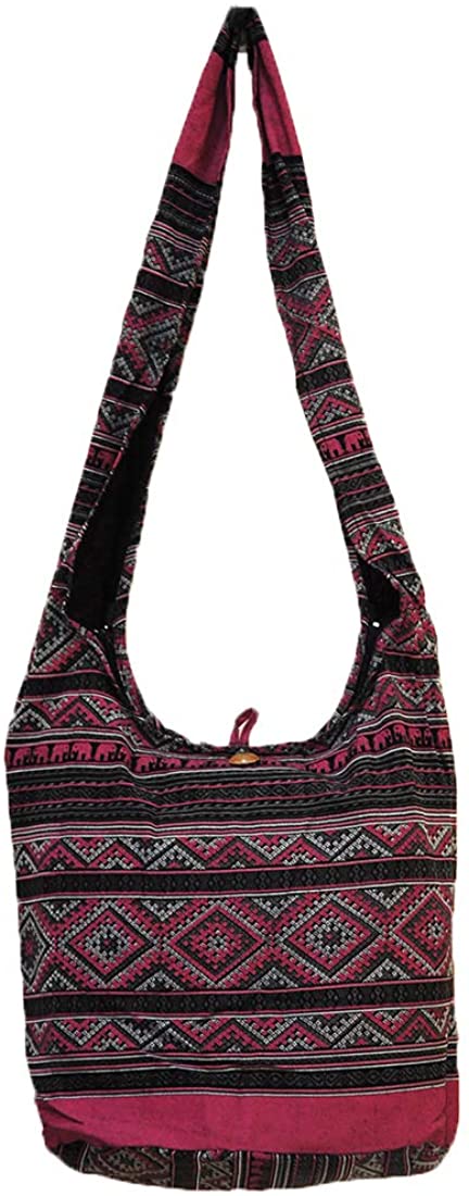 Price:$16.99    Thai Hippie Hobo Sling Crossbody Shoulder Bag Purse Handmade Zip Ethnic Black Cotton Gypsy Boho Messenger Large L1030  Clothing