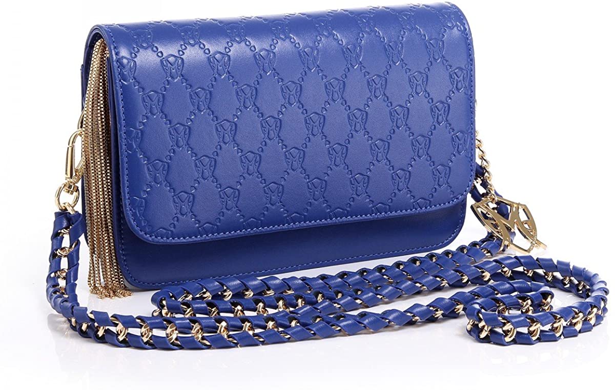 Price:$79.90 Greg Michaels Jasmin Royal Blue Embossed Signature Handbag Purse Shoulder Bag  Handbags   