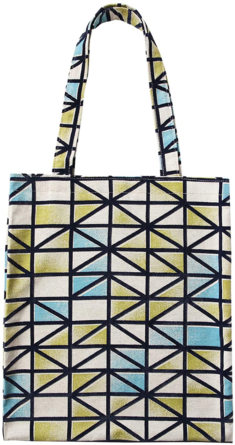 Price:$0.00 Flocking fabric tote bag, women's one - shoulder tote bag with large capacity（Green, blue and white trellis）  Handbags   