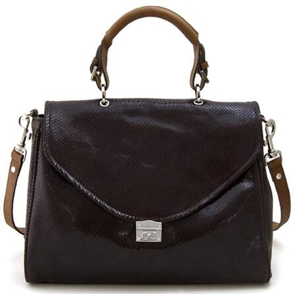 Price:$27.99    Lush Leather Structured Snakeskin Bow Lock Coffee Brown Satchel  Clothing