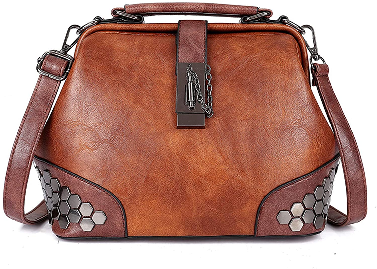 Price:$35.00 Fashion Ladies and women's buckle single shoulder rivet bag portable messenger bag (brown)  Handbags   