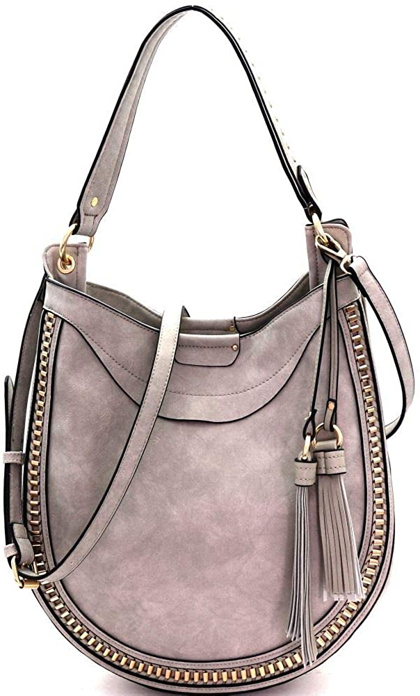 Price:$44.96    Hardware Woven PU Leather 2 Way Tassel Hobo Purse  Clothing