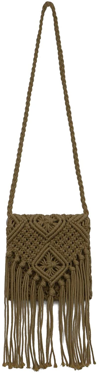 Price:$28.99 QTKJ Women's Crochet Square Crossbody Bag Hand-Woven Boho Tassels Summer Beach Cotton Messenger Shoulder Bag with Zipper (Army Green)  Handbags   