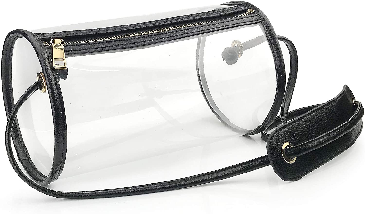 Price:$19.90 Clear Round Cross body Bag Women Sling Shoulder Bag Cylindrical Bucket Transparent Purse for NFL & PGA & NHL Stadium Approved (Black)  Handbags   