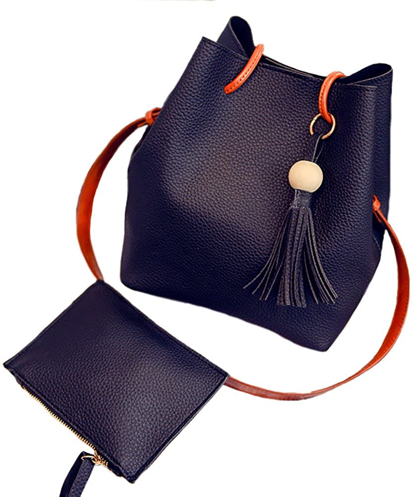 Price:$15.99    CherryRoll Womens Cute 2 Piece a Set Pu Leather Shoulder Bag Tote Purse (Black)  Clothing