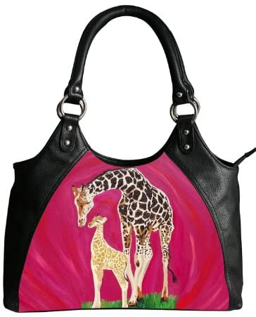 Price:$65.95 Vegan Leather Retro Style Shoulder Bag - Taken From My Original Oil Painting, Support Wildlife Conservation (Giraffe - Full Circle)  Handbags   