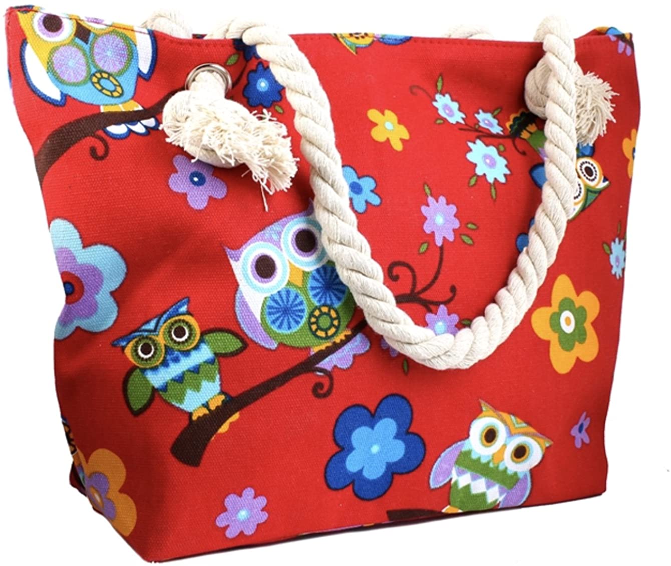 Price:$17.95    Canvas Tote Bag - Canvas Shoulder Bag, Perfect for School, Work, or the Beach. Large Compartment -17 x 12 in, Owls Theme (RED)  Clothing