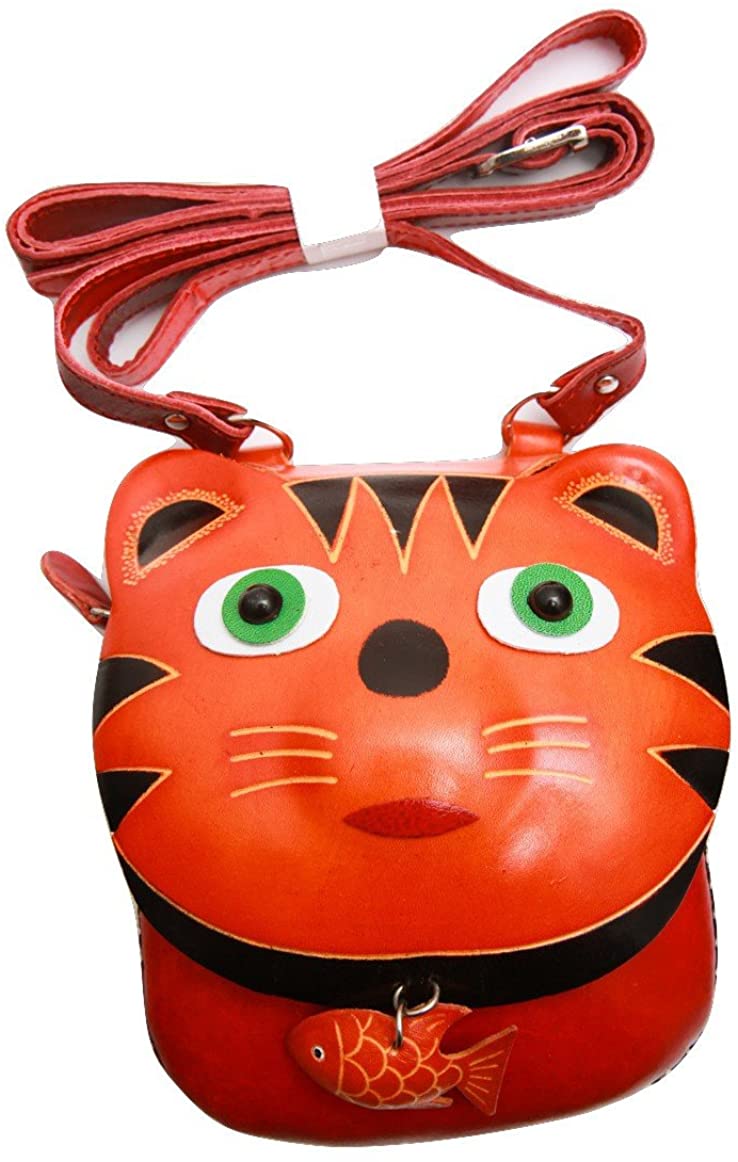 Price:$12.99 PurseWorld Women's Handmade Leather Cat Shoulder Bag Red  Handbags   