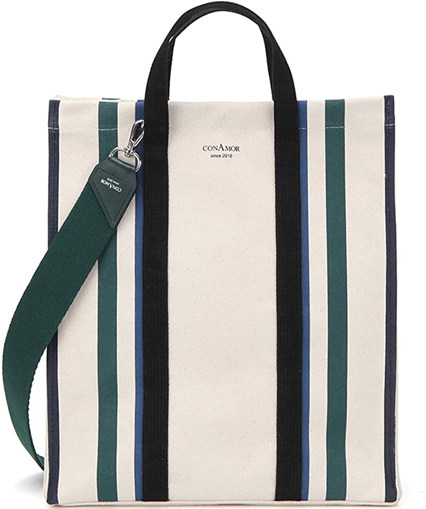 Price:$68.00    CONAMOR Crayon Tote Bag, Casual Shoulder Strap Crossbody Bag, Colorful Stripe Printing Canvas Bag (Green)  Clothing