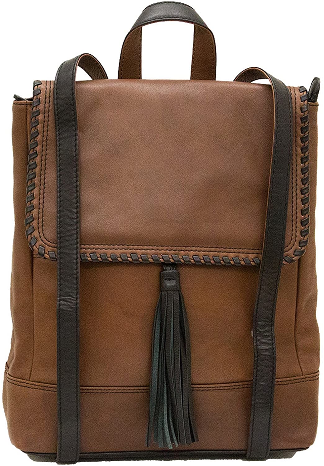 Price:$95.00    ili 6699 Leather Whipstitched Backpack Handbag (Toffee/Black)  Clothing