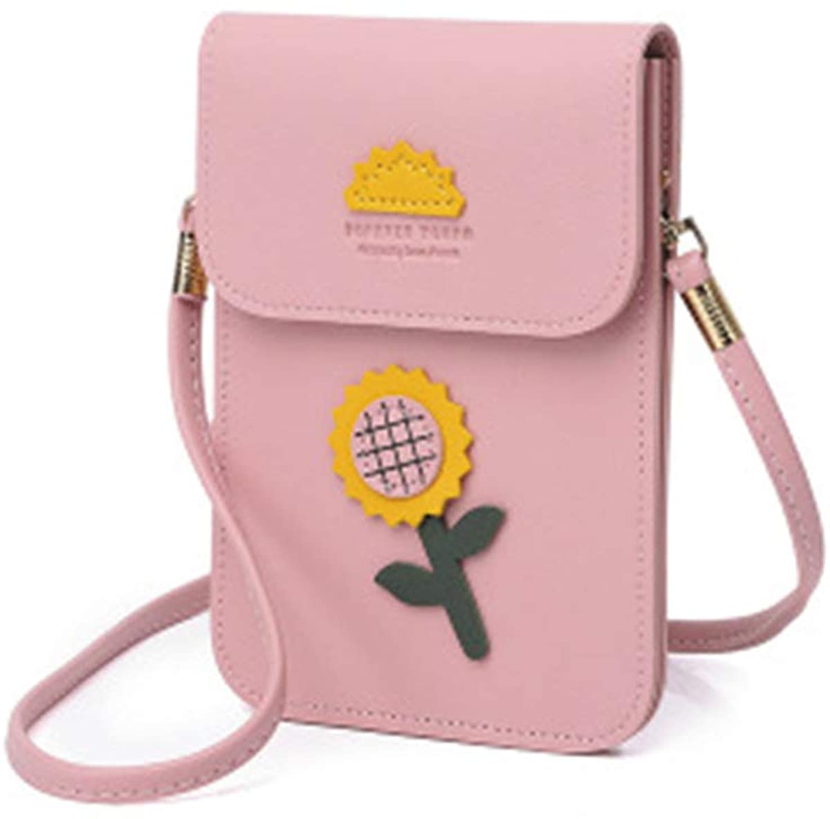 Price:$10.99 ZOONAI Small Crossbody Cell Phone Purse Shoulder Bag Cute Flower Smartphone Wallet Change Pouch (Pink)  Handbags   