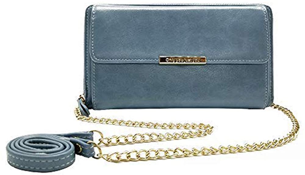 Price:$17.99 Clutch Purse Gift for Women Phone Wallets with Zipper Lady Leather Crossbody Bag with Shoulder Chain Strap (Blue)  Handbags   