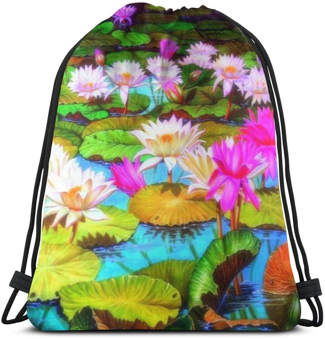 Price:$11.99    Colorful Water Lily Lotus Painting Unisex Outdoor Rucksack Shoulder Bag Travel Drawstring Backpack Bag  Clothing