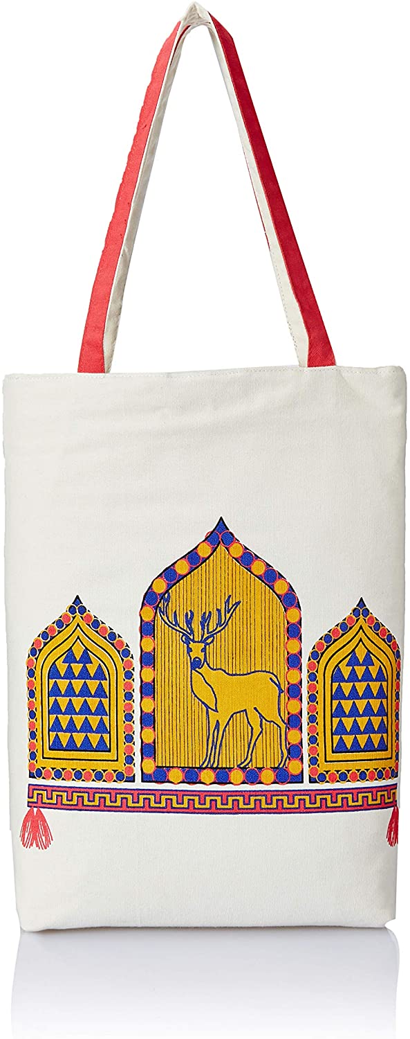 Price:$9.99    Studio99 Women Tote Shoulder Printed Hand Bag-in Canvas with Zip Closurefor Ladies, Teens, Girls (17 x 13"; Ivory)  Clothing
