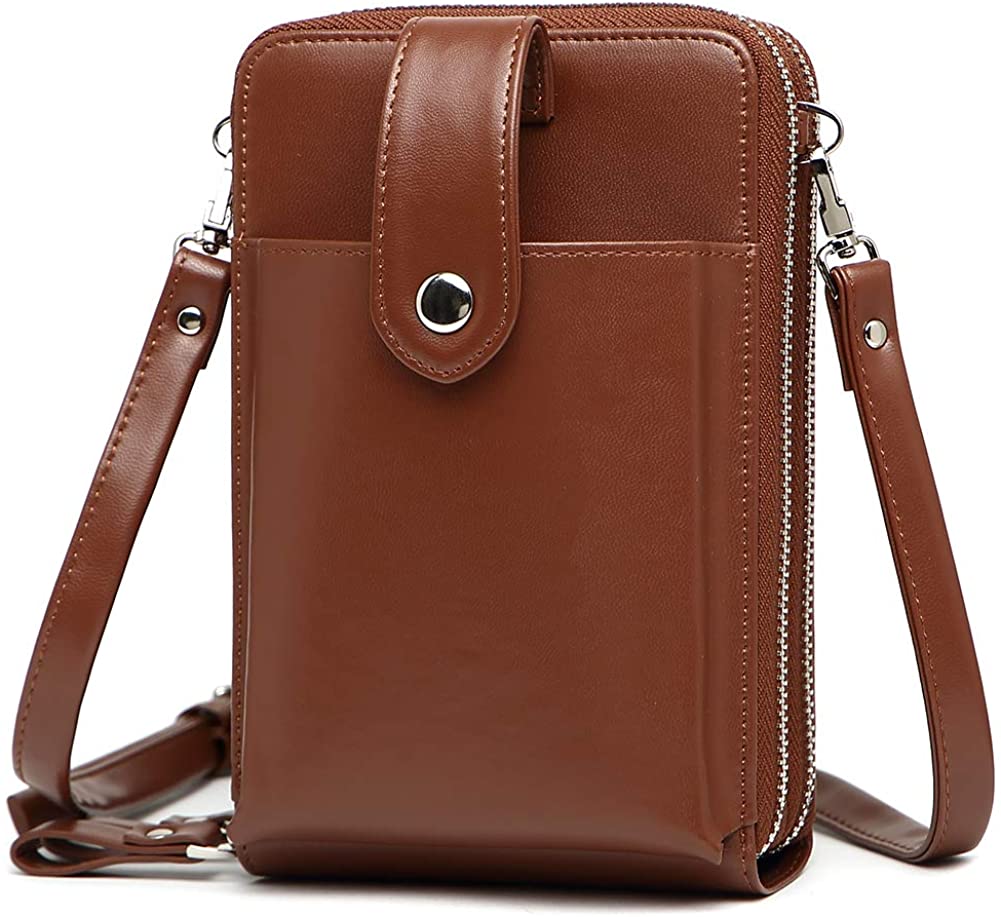 Price:$0.00 Women Man Crossbody Phone Purse Faivykyd RFID Shoulder Bag Cellphone Wallet Brown  Handbags   