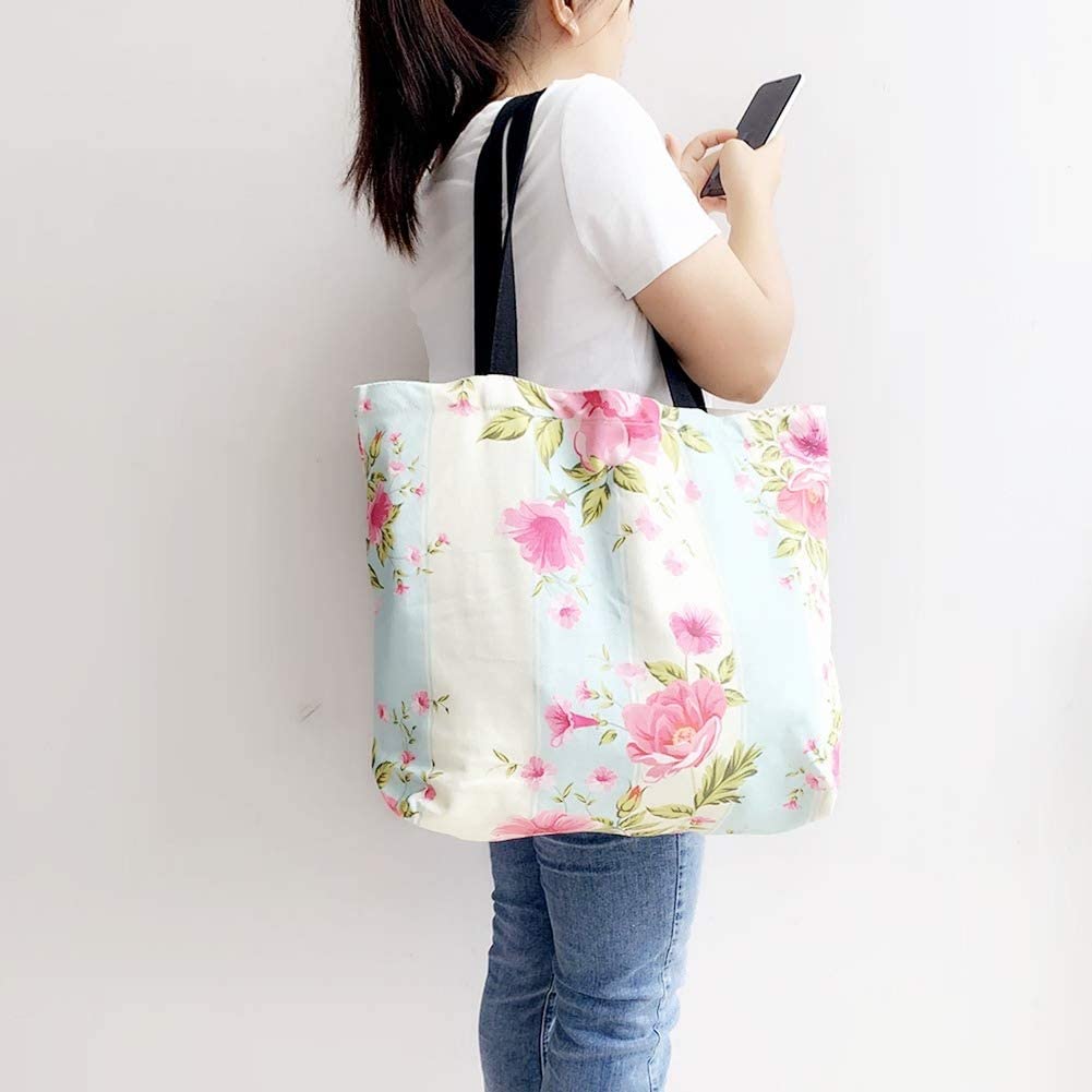 Price:$13.99    Pink flower Large Shoulder Bag Tote Bag for Women, Extra Large Canvas Tote Bag with Interior Pocket  Clothing