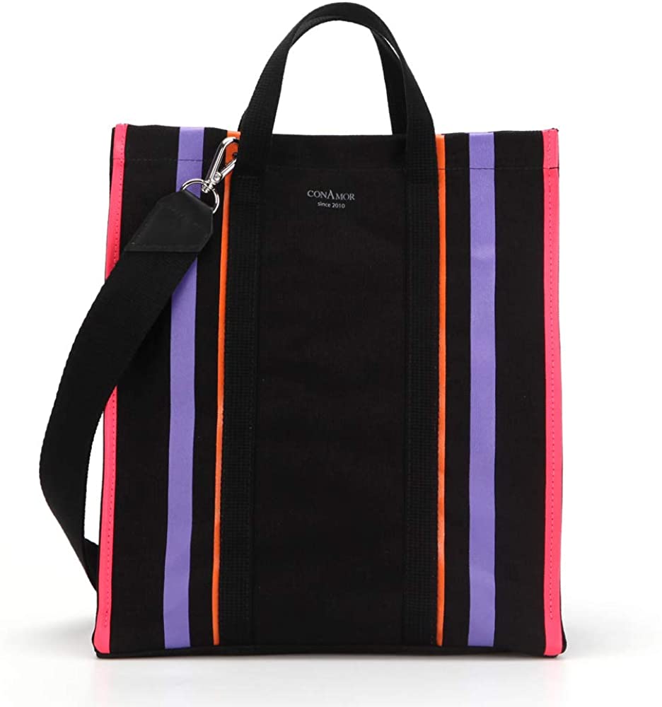 Price:$68.00    CONAMOR Black Crayon Tote Bag, Casual Shoulder Strap Bag, Colorful Stripe Printing Canvas Bag (Purple)  Clothing