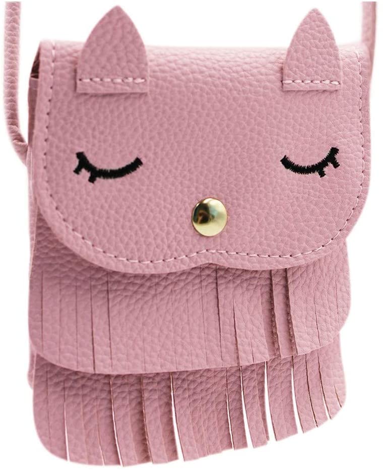 Price:$12.99    Cute Cat Tassel Shoulder Bag Small Coin Purse Messenger Bag Crossbody Mini Satchel for Kids Girls (5.15.9in) or(4.3X5.1in)  Clothing
