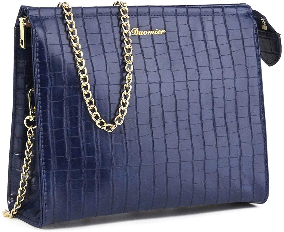 Price:$22.97 Crocodilien Brillant Crossbody Bag for Women Shoulder Bag with Removeable Golden Chain (Deep Blue)  Handbags   