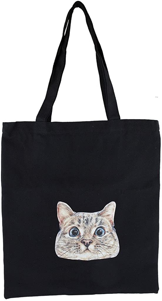 Price:$8.90    Lux Accessories Black Canvas Silly Funny Kitty Cat Print Shoulder Tote Bag  Clothing