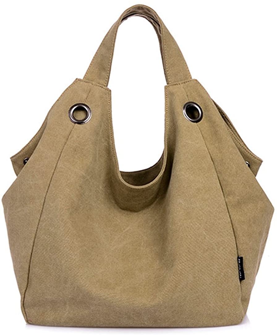 Price:$12.00    Ladies Canvas Tote Bags, WITERY Casual Durable Vintage Canvas Tote Bag Top Handle Bags Shoulder Bag Handbags Shopping Bag for Women Khaki  Clothing