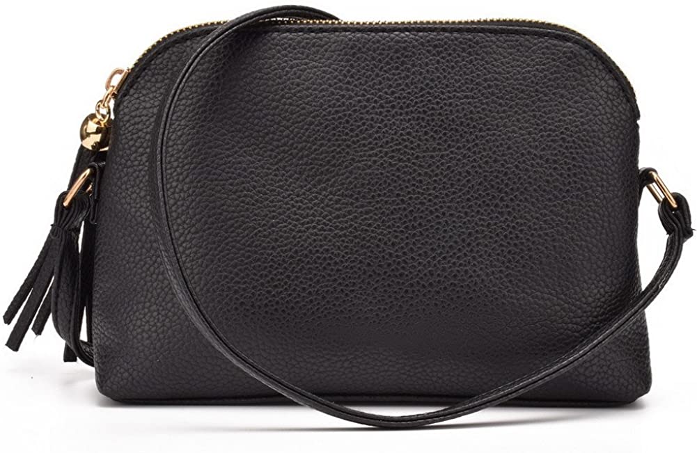 Price:$10.16 Jiaruo Tassel Zipper Design Mini Small Women's Soft Faux Leather Fashion Crossbody Shoulder Bag Shell Bag (black)  Handbags   