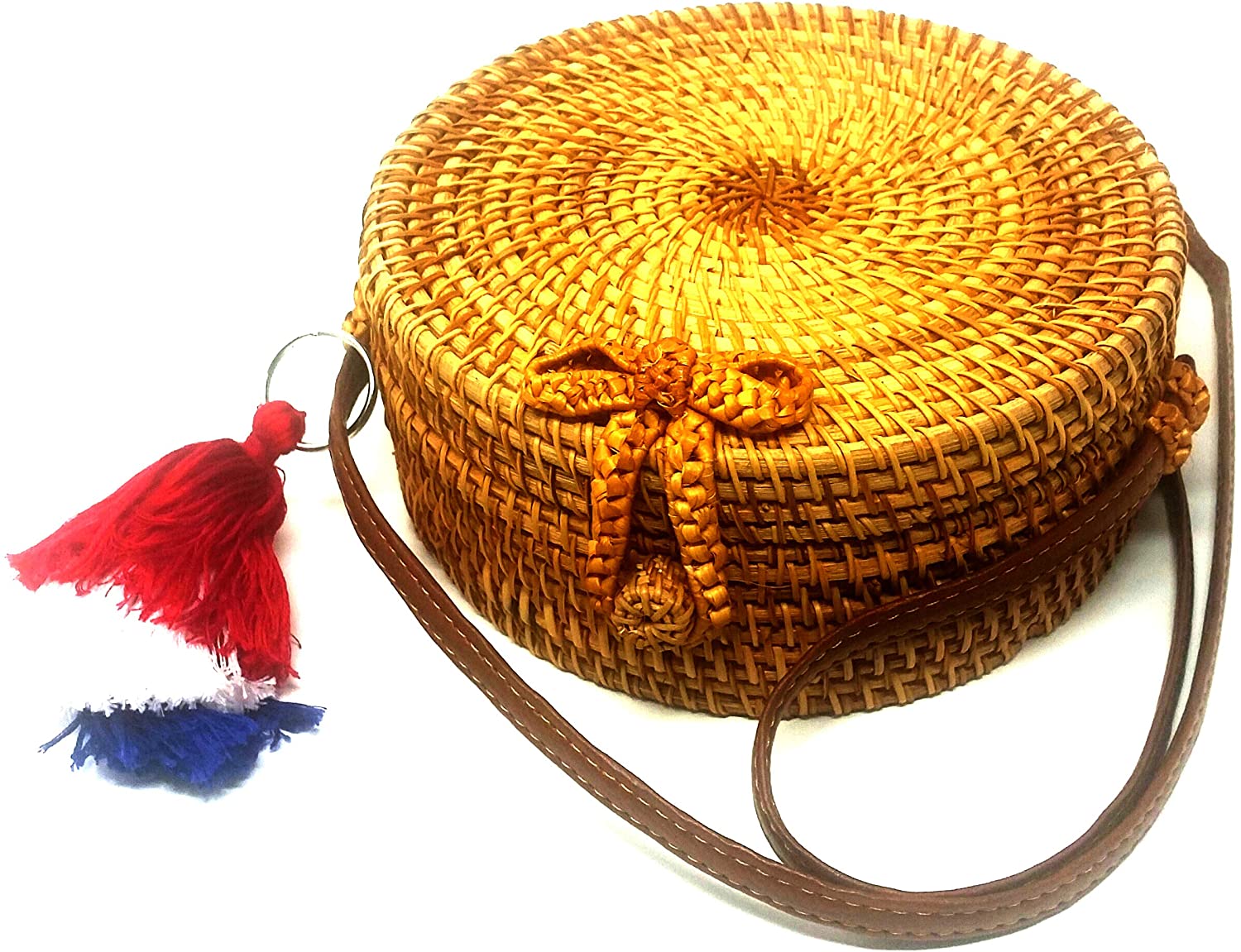 Price:$23.99 Rattan Bag for Women Handwoven Round Straw Bag Cross-body Purse with Shoulder Straps Lined Handbag  Handbags   