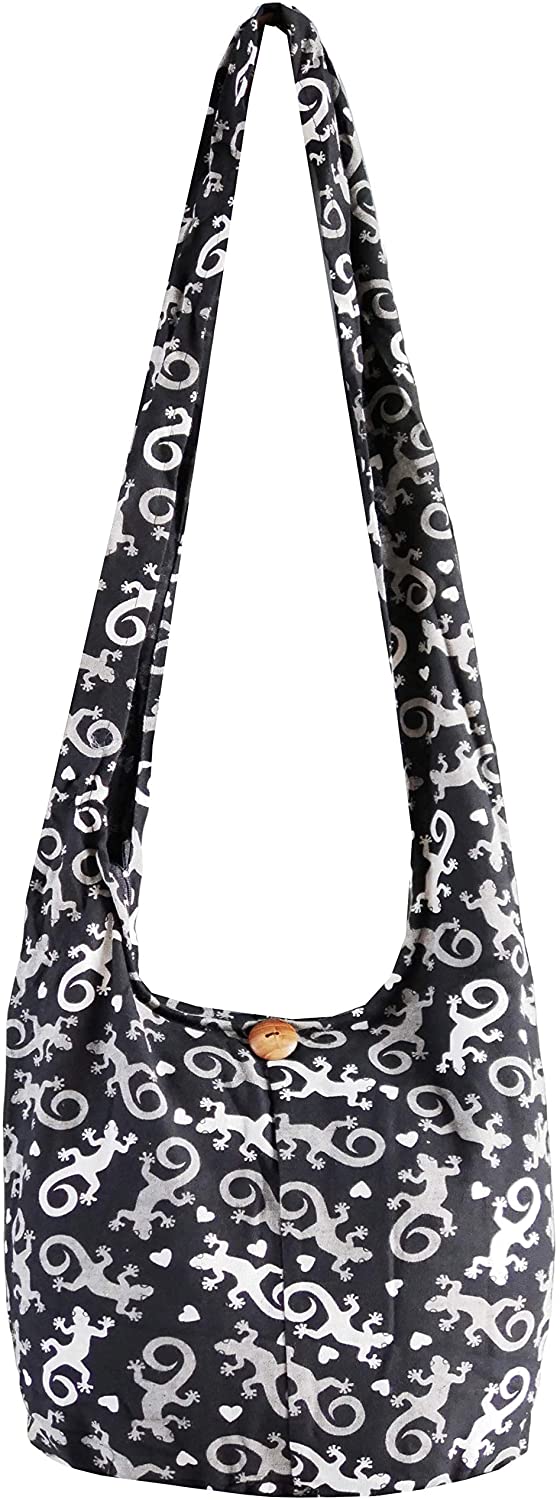 Price:$11.89 PumPumpZ Hippie Boho Gekko Crossbody Bohemian Gypsy Sling Shoulder Bag"Medium" Size (Medium Gekko Black)  Handbags   