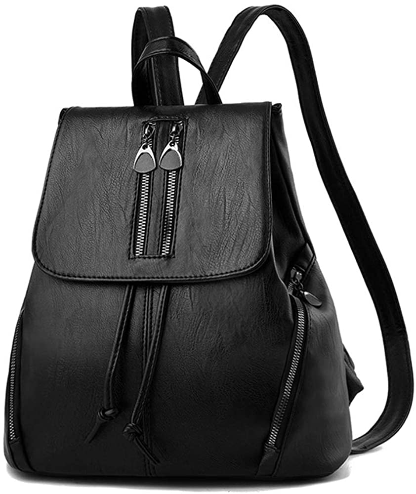 Price:$18.39    Fashion Shoulder Bag Rucksack PU Leather Women Girls Ladies Backpack Travel bag Leather Backpack (Black-4)  Clothing