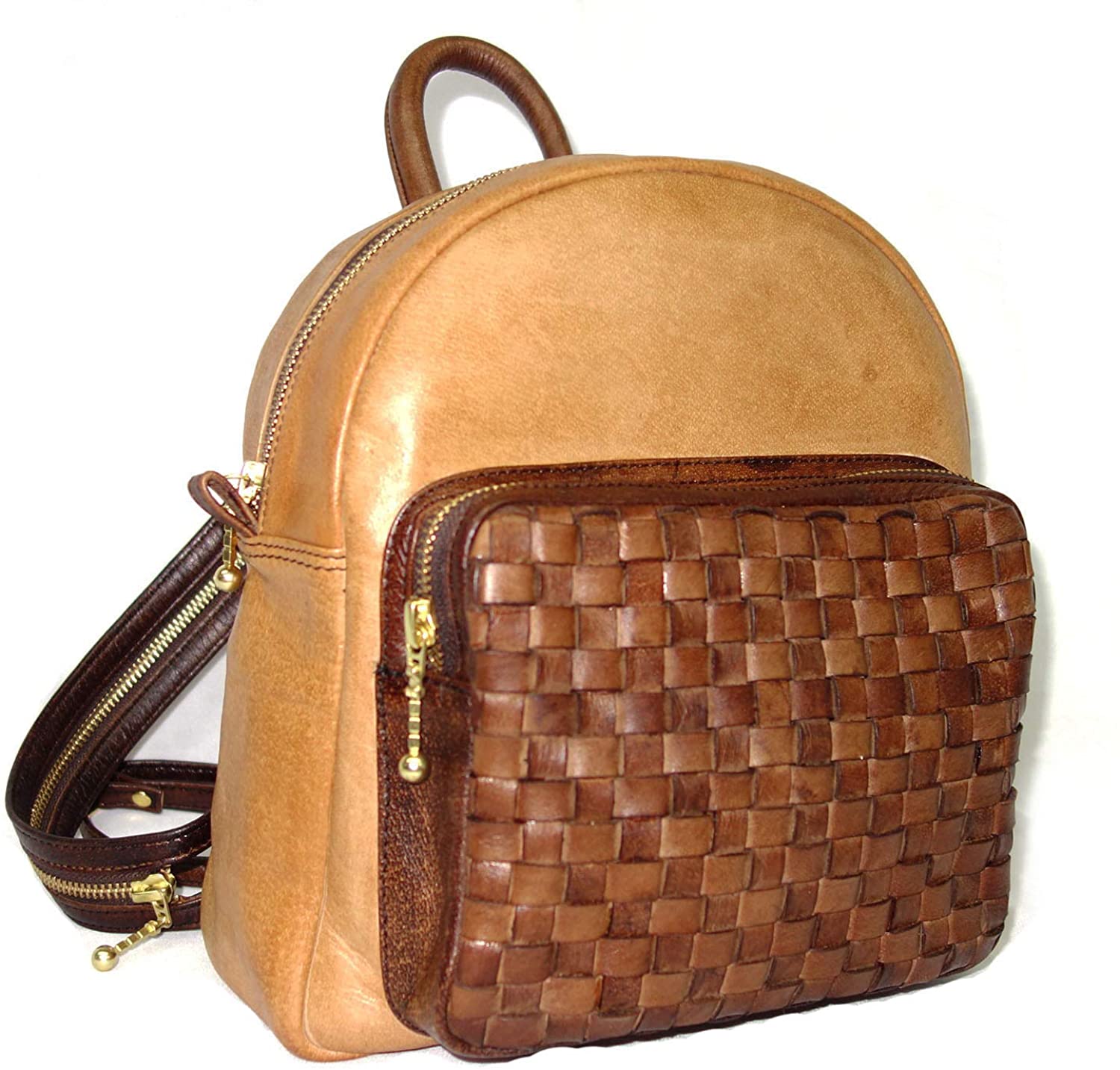 Price:$39.99 Leather Bags, Back Pack, Braided Pocket with Shoulder Strap for Woman Vintage Finish Natural Beige  Handbags   