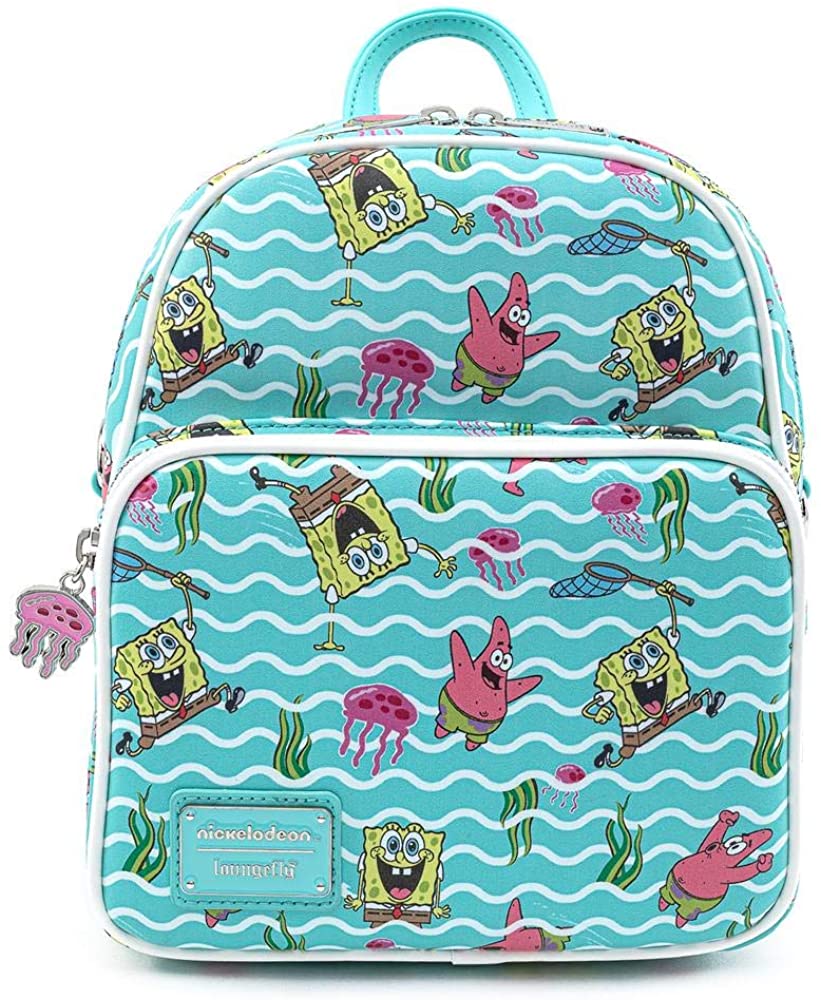 Price:$70.00    Loungefly Spongebob Squarepants and Patrick Jellyfishing Womens Double Strap Shoulder Bag Purse  Clothing