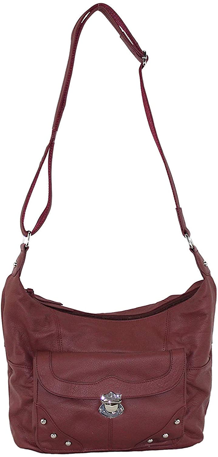 Price:$67.03 Concealed Carry Purse - Front Studded Pocket Leather Gun Purse - Left & Righthand Draw - CCW - by Roma Leathers (Wine)  Handbags   