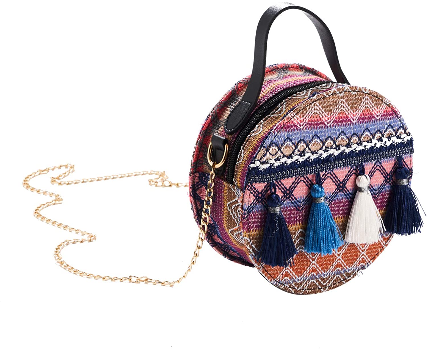 Price:$6.99    Women Straw Summer Beach Bag Handwoven Round Beautiful Cross Body Bag Shoulder Satchel Bag with Elegant Tassels Decor  Clothing