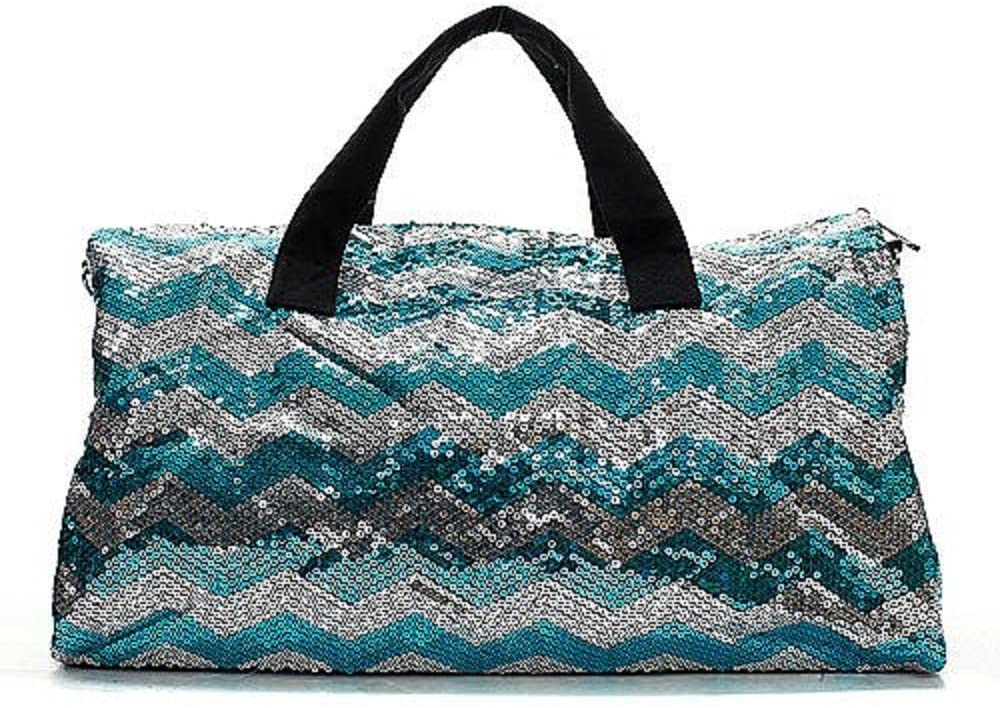 Price:$27.99    Sequin Chevron Stripe Large Duffel Bag with Shoulder Strap (Aqua)  Clothing