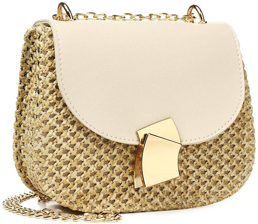 Price:$17.99    Handwoven Rattan Straw Crossbody Bag Summer Shoulder Bag Beach Clutch Handmade Travel Wallet Shoulder Bag for Women  Clothing