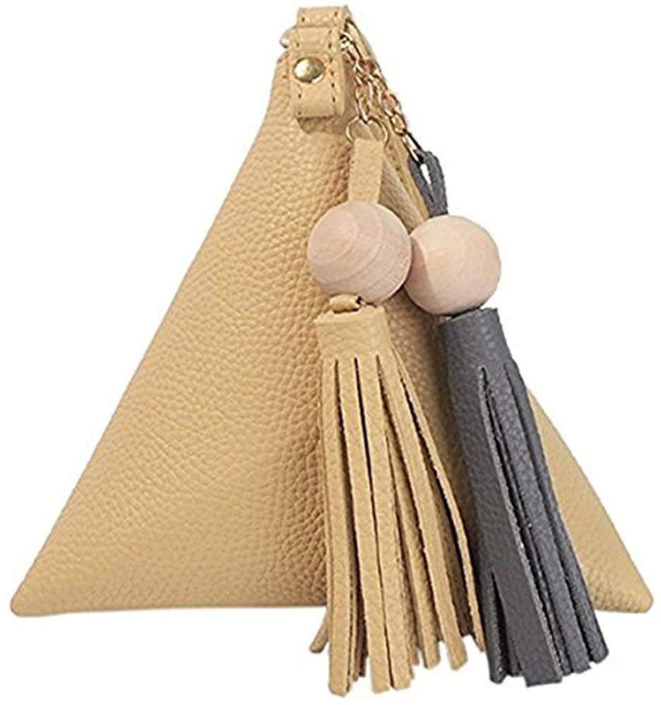 Price:$16.99 Mini Triangel Shoulder Bag Tassel PU Leather Hand Clutch (Beige)  Handbags   
