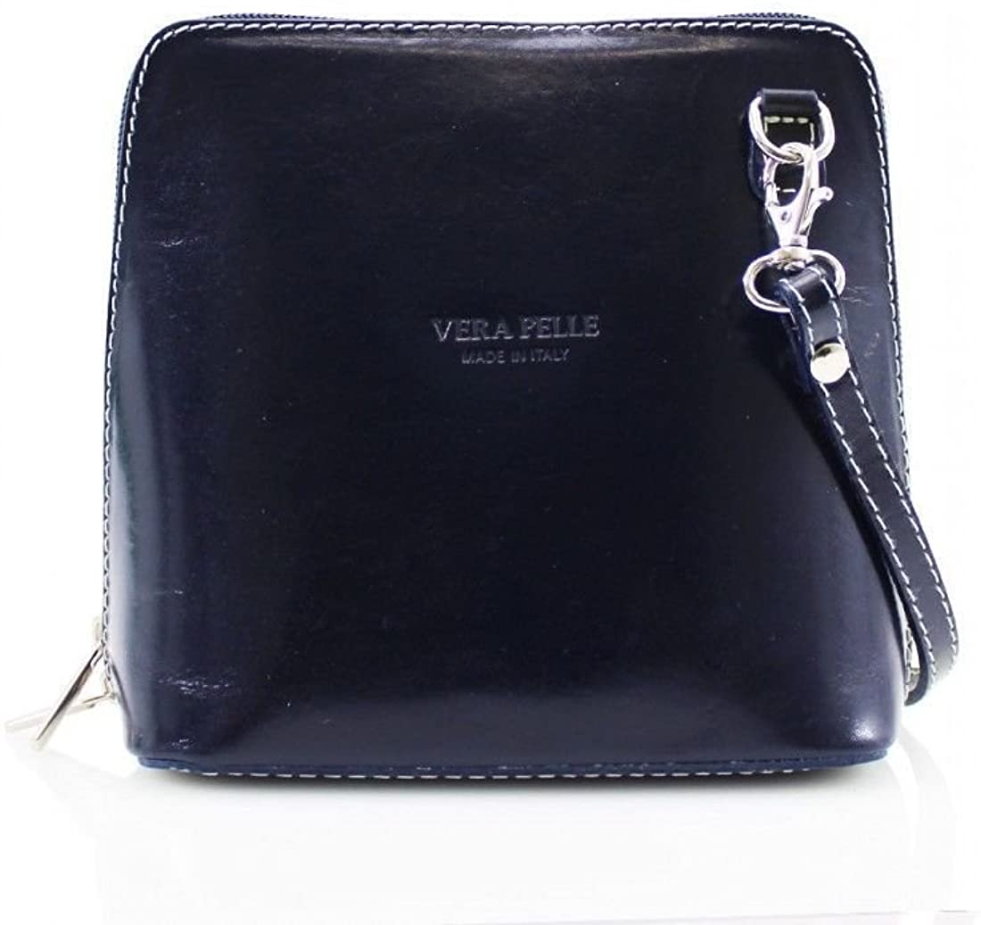Price:$49.99 Ladies Fashion Small Square Vera Pelle Italian Leather Cross Body Shoulder Bags (Navy Blue)  Handbags   