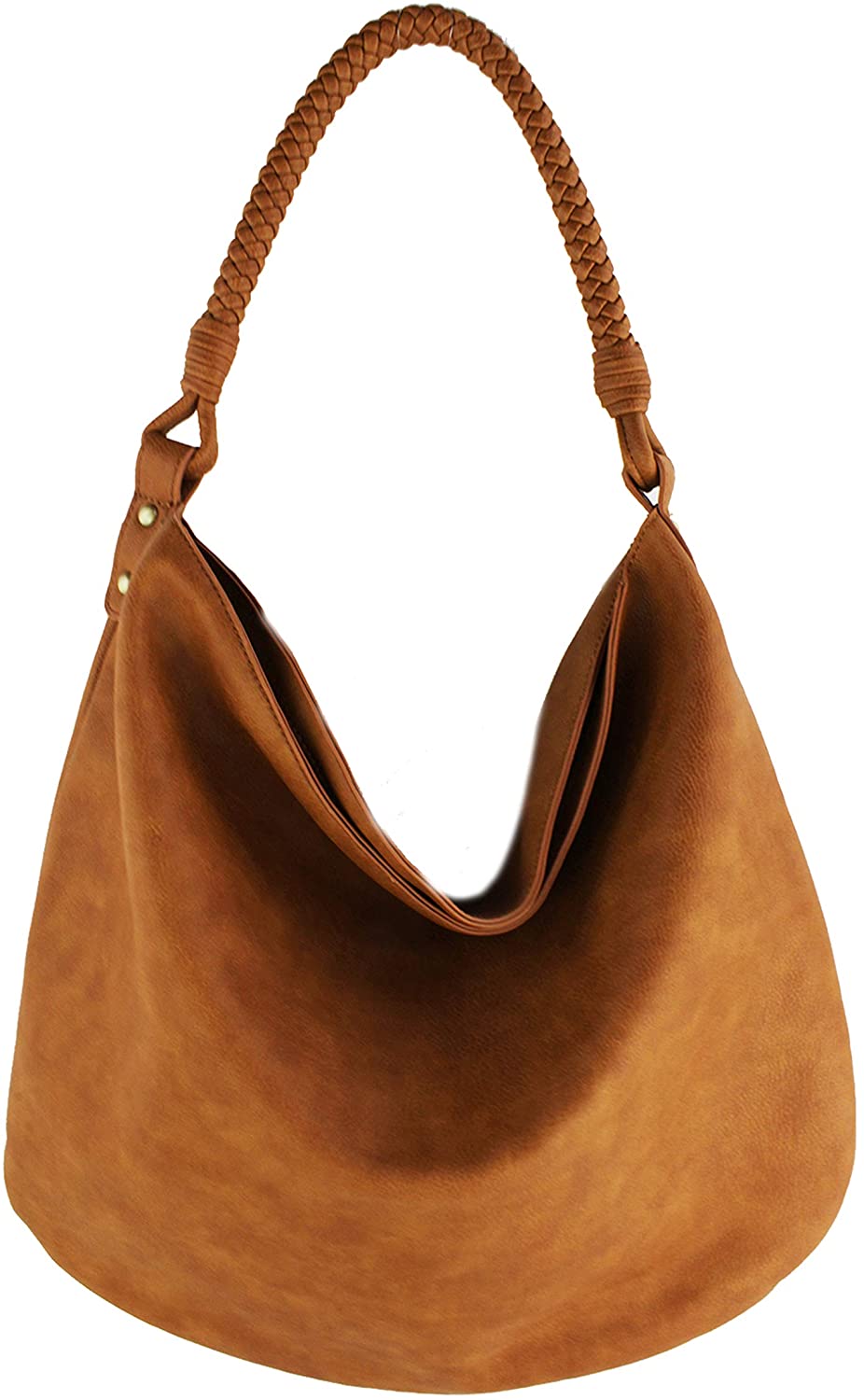 Price:$58.00    Hobo Shoulder Bag With Braided Handle and Top Zipper Closure (Tan)  Clothing