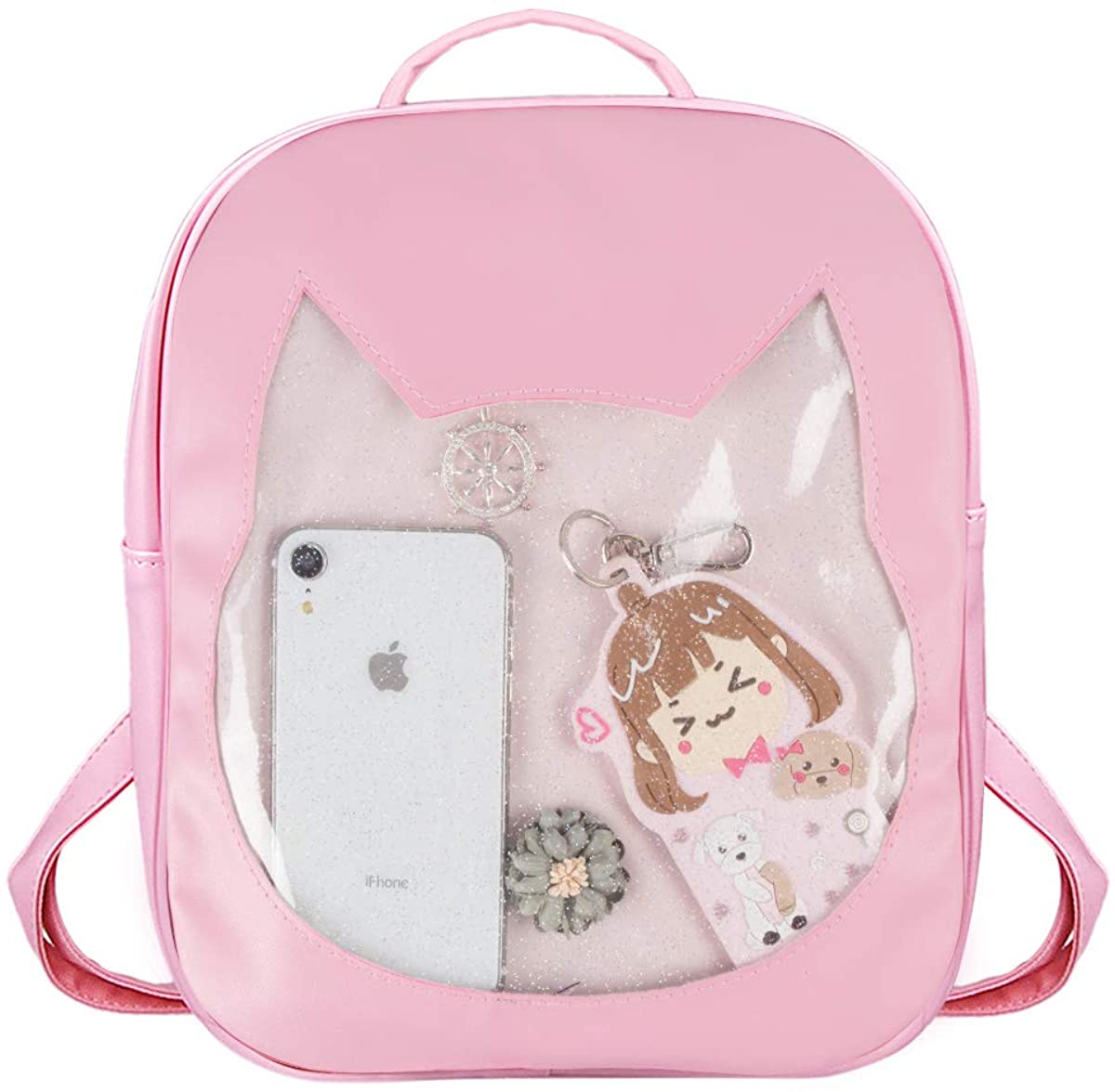 Price:$16.89   | FF1 Candy Leather Ita Bag Backpack Clear Transparent Cat Beach Girls Shoulder Bag | Backpacks