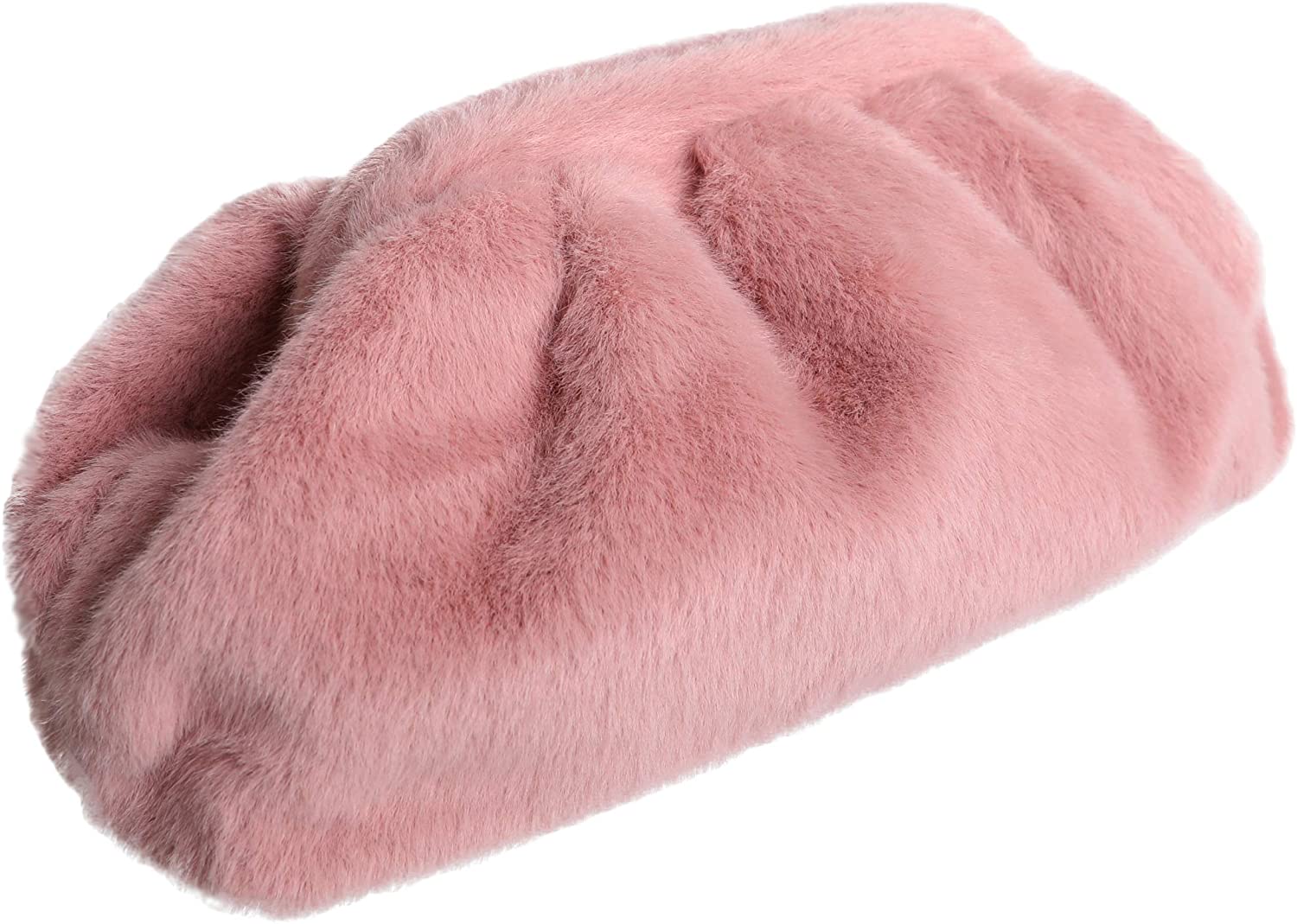 Price:$49.99 Women’s Cloud Shaped Pleated Faux Fur Clutch Purse Fashionable Evening Bag Elegant Soft Light Crossbody Bag Shoulder Bag (Pink)  Handbags   