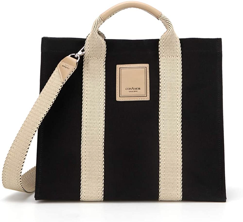 Price:$108.00    CONAMOR May Black Label Tote Bag Medium, Casual Shoulder Strap Crossbody Canvas Bag, 2-Way Handbag (Black)  Clothing