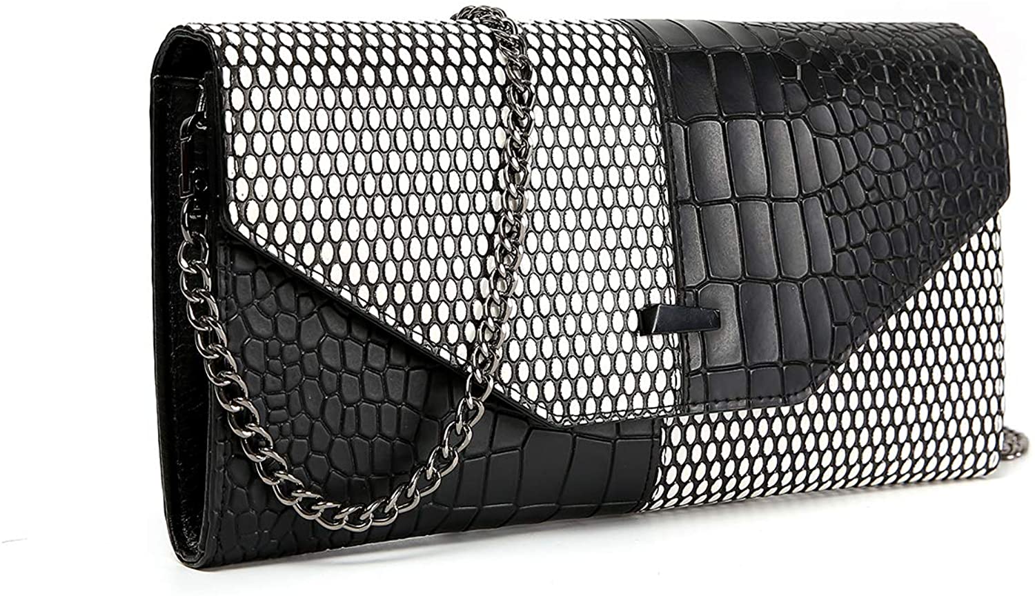 Price:$33.99    Fabiano Martino Women's Leather Stone Pattern Retro Clutch Bag Shoulder Diagonal Package Bag Messenger Shoulder Handbag Tote clutch Envelope (White-Black)  Clothing