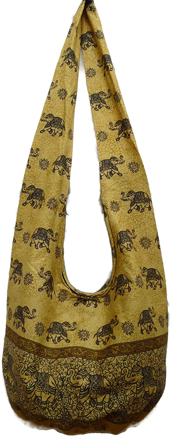 Price:$12.15 Moose546 New Thai Elephant Crossbody Boho Gypsy Cotton Sling Shoulder Bag Hippie Bohemian Style Large Size (Brown #2)  Handbags   