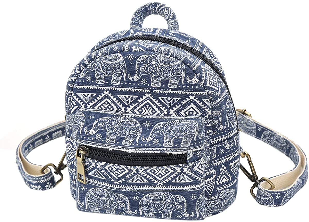 Price:$19.99    Mini Backpack Purse-Women Elephant Casual Backpack Canvas Small Shoulder Bag for Daily Work School Travel (Small Size, Blue)  Clothing