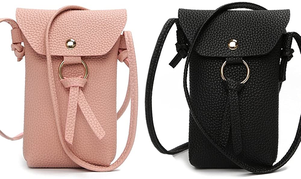 Price:$9.99 2 Pack Minimalist Women Leather Crossbody Bag Cell Phone Purse Holder Wallet Shoulder Pouch with Roomy Pockets (Style 1)  Handbags   