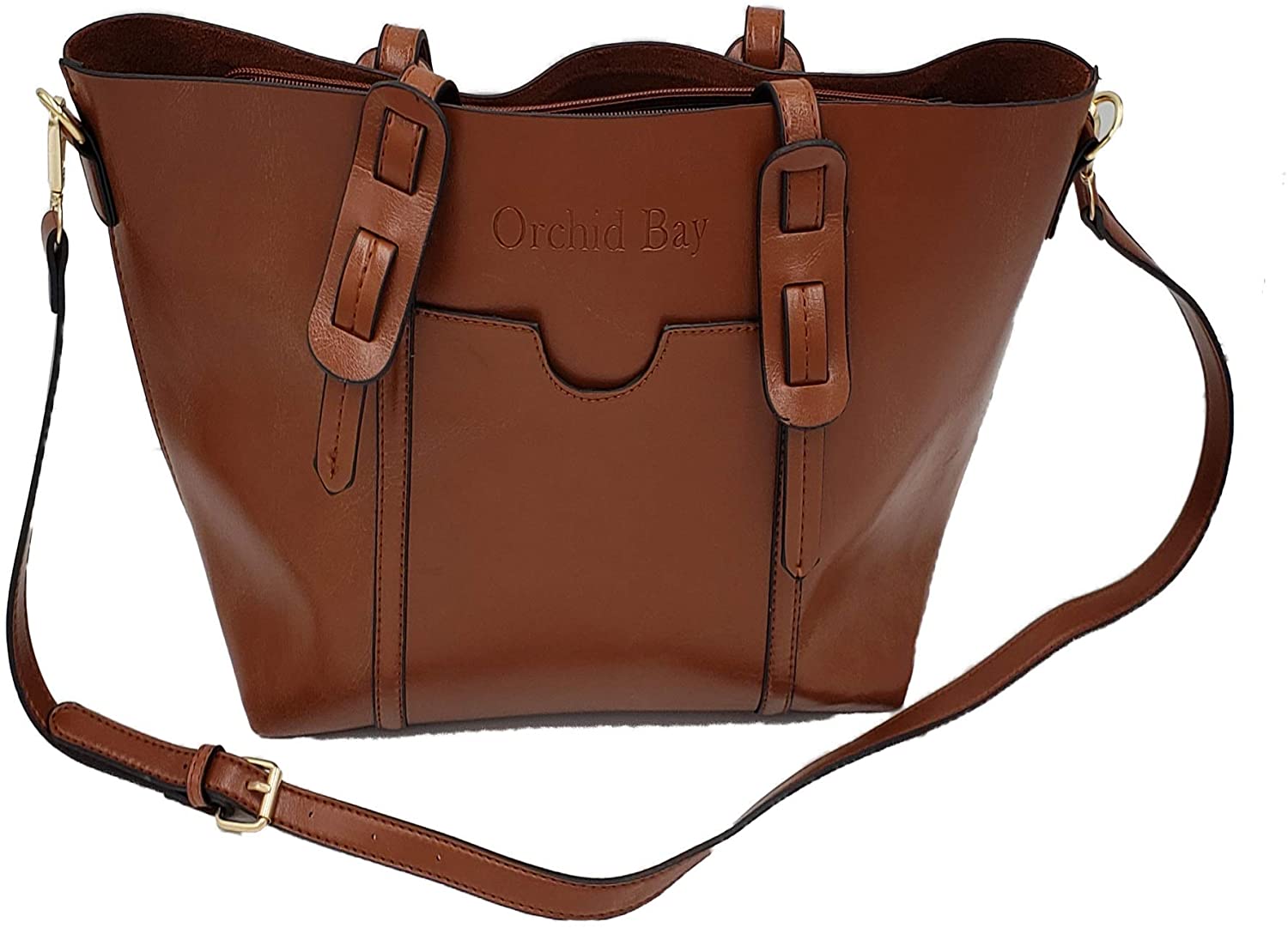 Price:$11.29    Orchid Bay - Women’s Vegan Leather Bucket Hobo Bag, Crossbody Purse, Top Handles and Shoulder Satchel, with Zipper. (Brown)  Clothing