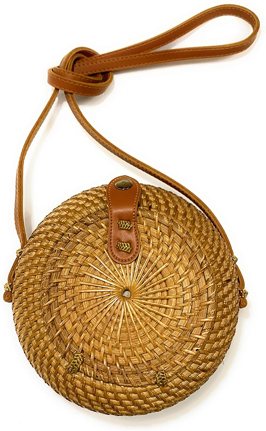Price:$29.99 Rattan Straw Shoulder Bags for Women - Handmade Bali Boho Purse (Large, Natural Round)  Handbags   