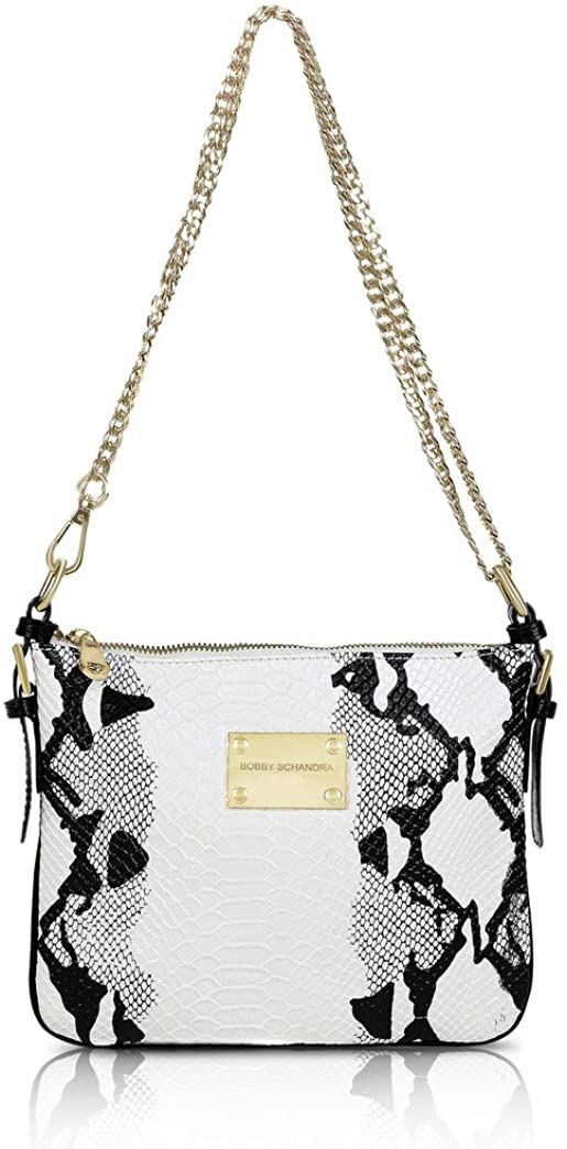Price:$249.99 Bobby Schandra, DESIGNER LEATHER MESSENGER HANDBAG  BLACK & WHITE  Handbags   